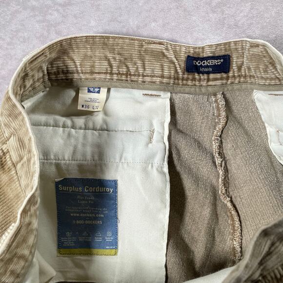 Vintage Dockers Khakis Tan Loose Fir Surplus Corduroy Pants - Picture 6 of 7